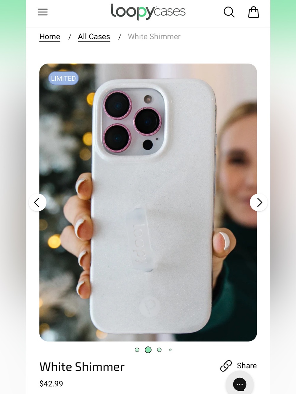 Loopy White Shimmer iPhone 16 Pro Max Case